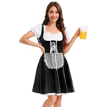 Women's Oktoberfest Dirndl Dress Square Neck Stretch Velvet Dress Dirndl Side Zipper Beer Costume
