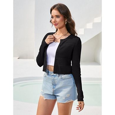 Womens Sweaters Long Sleeve Knit Cardigan Lightweight Crewneck Button Down Loose Casual Sweaters