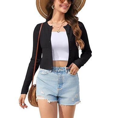 Womens Sweaters Long Sleeve Knit Cardigan Lightweight Crewneck Button Down Loose Casual Sweaters