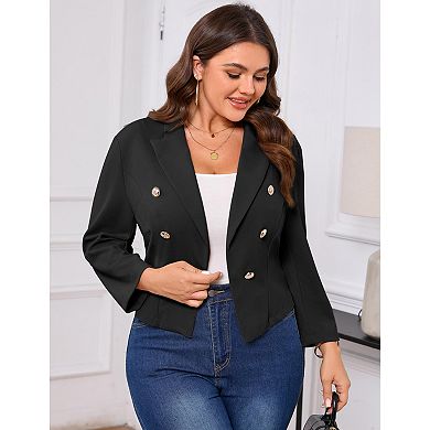 Womens Plus Size Casual Blazer Gold Button Long Sleeve Work 0ffice Blazer Lapel Open Front Jackets