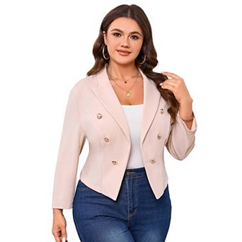 Womens Plus Size Casual Blazer Gold Button Long Sleeve Work 0ffice Blazer Lapel Open Front Jackets