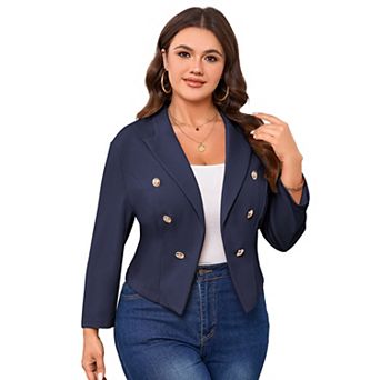 Womens Plus Size Casual Blazer Gold Button Long Sleeve Work 0ffice Blazer Lapel Open Front Jackets