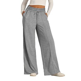 Women Wide Leg Sweatpants Elastic Drawstring Straight Sweatpants Low Waist Baggy Lounge Pants Pocket