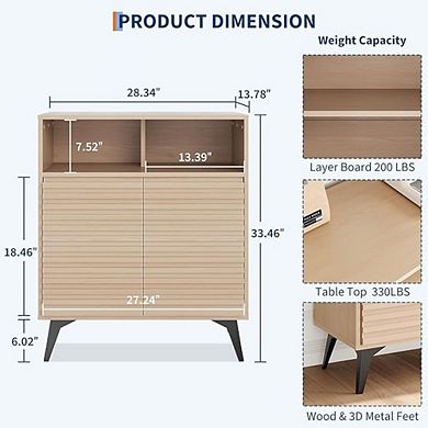 Modern Fluted Sideboard Buffet Cabinet, 2-Door Storage Cabinet with Adjustable Shelves