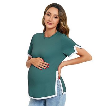 Women's Maternity Tunic Top Crew Neck Loose Fit Short Sleeve for Causal Daily Wear