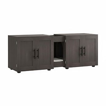 Double Cat House Litter Box Furniture for 2 Cats, Wooden Hidden Litter Box Cabinet