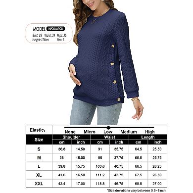 Maternity Nursing Shirts Crew Neck Front Knit Long Sleeve Side Ruched Button Down Pregnance Sweater