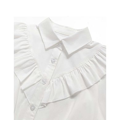 Girls' Plaid Long Sleeve Shirt with Flutter Sleeve Detail & Tie Hem