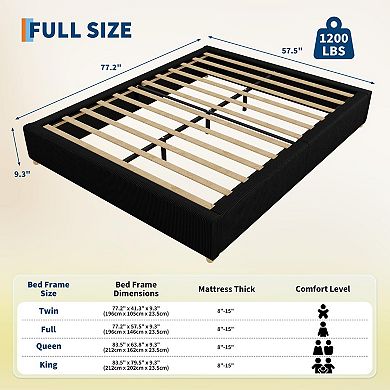 Minimalist Cloud Bed Frame - Soft Boucle Upholstery, Low Platform, Solidified Wood Legs