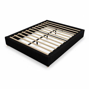 Minimalist Cloud Bed Frame - Soft Boucle Upholstery, Low Platform, Solidified Wood Legs