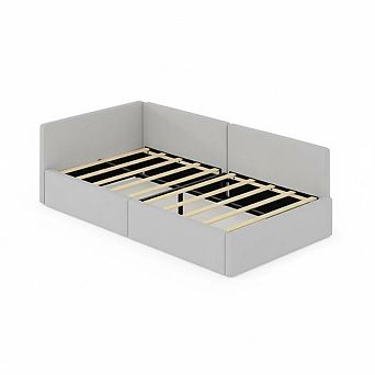 Daybed with Bed Rails,Velvet Upholstered Corner Bed Frame with Headboard,Guardrail,Modern Kids Bed