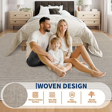 Volkmi Washable Rug, Non-Slip Low Pile Woven Rug, Modern Minimalist Solid Color Foldable Mat