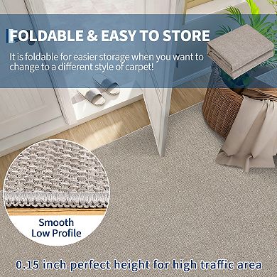 Volkmi Washable Rug, Non-Slip Low Pile Woven Rug, Modern Minimalist Solid Color Foldable Mat