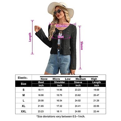 Women's Tie Front Bell Long Sleeve Crop Cardigan Lightweight Kint Hollow Crochet Cardigans