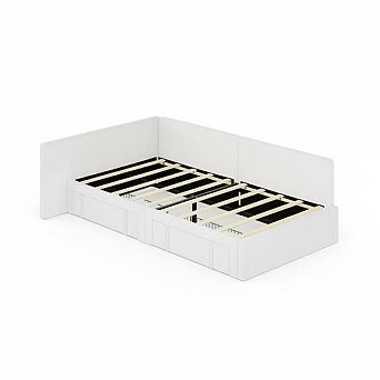 Daybed with Storage Drawers,Velvet Upholstered Corner Bed Frame with Headboard,Living Room, Bedroom