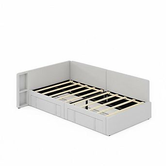 Daybed with Storage Drawers,Velvet Upholstered Corner Bed Frame with Headboard,Living Room, Bedroom