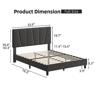 Bed Frame with Headboard Adjustable,Modern Upholstered Platform Bed Frame with Wooden Slat Support