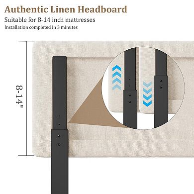 Bed Frame with Headboard Adjustable,Modern Upholstered Platform Bed Frame with Wooden Slat Support