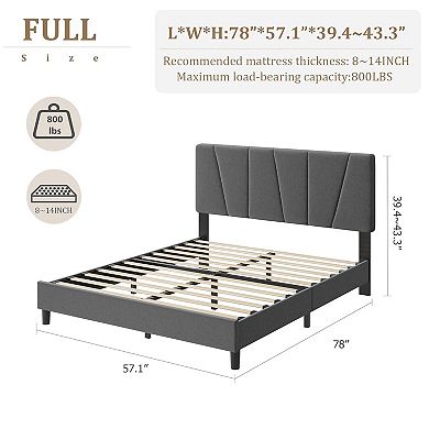 Bed Frame with Headboard Adjustable,Modern Upholstered Platform Bed Frame with Wooden Slat Support