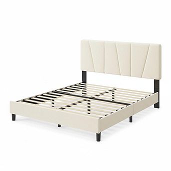 Bed Frame with Headboard Adjustable,Modern Upholstered Platform Bed Frame with Wooden Slat Support