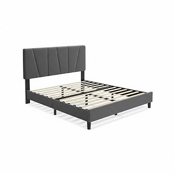 Bed Frame with Headboard Adjustable,Modern Upholstered Platform Bed Frame with Wooden Slat Support