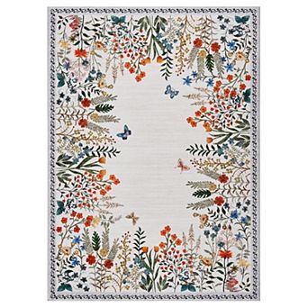 Washable Rug - Non-Slip Soft Floral Area Carpet for Living Room, Bedroom, Dining Room, Entryway