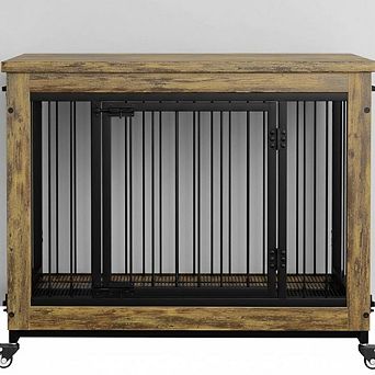 38.6 Inch Rustic Wooden Dog Crate Furniture with 3 Doors