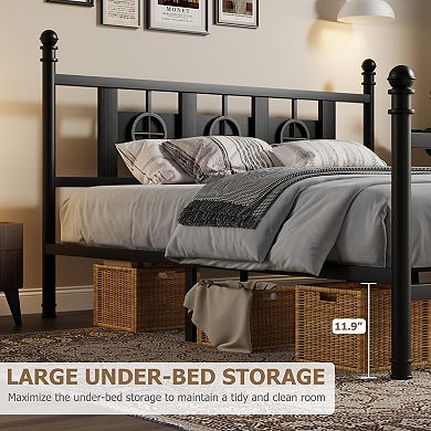 Bed Frame with Headboard and Footboard, Metal Bed Frame Circular Design & Storage Space Under Bed