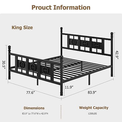Bed Frame with Headboard and Footboard, Metal Bed Frame Circular Design & Storage Space Under Bed
