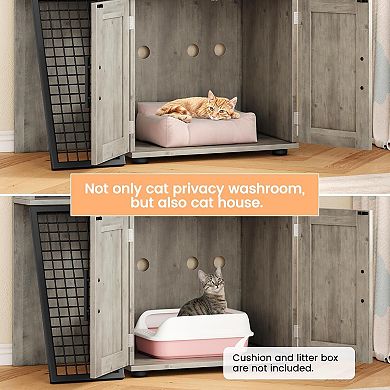 Modern Double Layer Cat Litter Box Enclosure with Ladder & Lounge Platform Hidden Litter Box