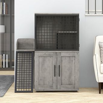 Modern Double Layer Cat Litter Box Enclosure with Ladder & Lounge Platform Hidden Litter Box