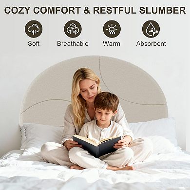 Bed Frame with Round Boucle Headboard, Upholstered Arch Design, Soft Modern Bed