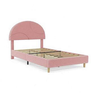 Bed Frame with Round Boucle Headboard, Upholstered Arch Design, Soft Modern Bed