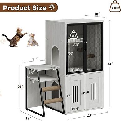 Cat Litter Box Enclosure with Doors, Spacious Double Cat House with Hidden Storage Space