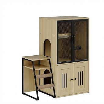 Cat Litter Box Enclosure with Doors, Spacious Double Cat House with Hidden Storage Space