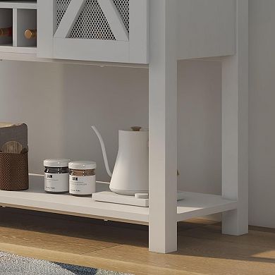 Farmhouse Coffee Bar Cabinet, Sliding Barn Door Buffet with Wine Cubbies