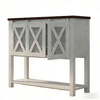 Farmhouse Coffee Bar Cabinet, Sliding Barn Door Buffet with Wine Cubbies