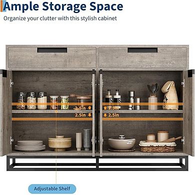 Sideboard Buffet Cabinet, 55" Large Modern Kitchen Storage Cabinet with 2 Drawers and 4 Doors