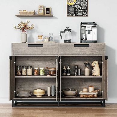 Sideboard Buffet Cabinet, 55" Large Modern Kitchen Storage Cabinet with 2 Drawers and 4 Doors
