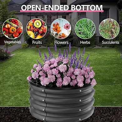 3 Pcs Galvanized Raised Garden Beds Outdoor, 2x2x1Ft Round Metal Planter Boxes
