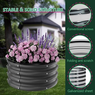 3 Pcs Galvanized Raised Garden Beds Outdoor, 2x2x1Ft Round Metal Planter Boxes