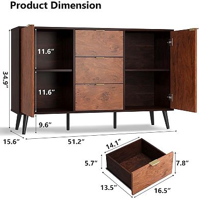 51 Inch Farmhouse Sideboard Buffet Cabinet with Storage