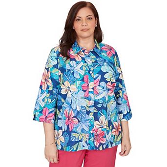 Plus Size Alfred Dunner Tropical Eyelet Button Down Top