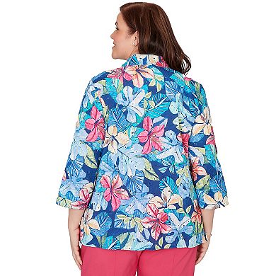 Plus Size Alfred Dunner Tropical Eyelet Button Down Top