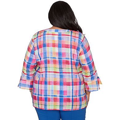 Plus Size Alfred Dunner Watercolor Split Neck Bell Sleeve Top