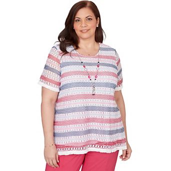 Plus Size Alfred Dunner Biadere Fringe Textured Tee with Necklace