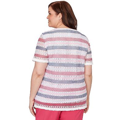 Plus Size Alfred Dunner Biadere Fringe Textured Tee with Necklace