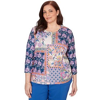 Plus Size Alfred Dunner Geometric Floral Tie Ruched Top