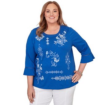 Plus Size Alfred Dunner Placed Floral Medallion Embroidered Top