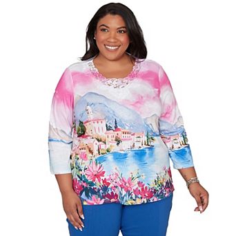 Plus Size Alfred Dunner Embellished Lake Como Scenic Top